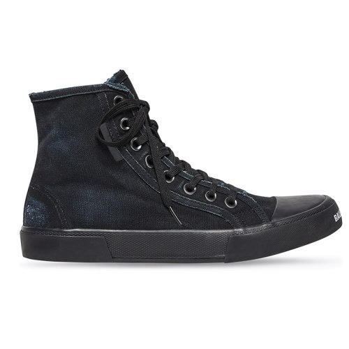 Balenciaga/巴黎世家 22年秋冬新款 男士黑色破洞棉配黑色橡膠做舊褪色效果邊緣印刷標(biāo)志運(yùn)動(dòng)鞋688754W3RP21010