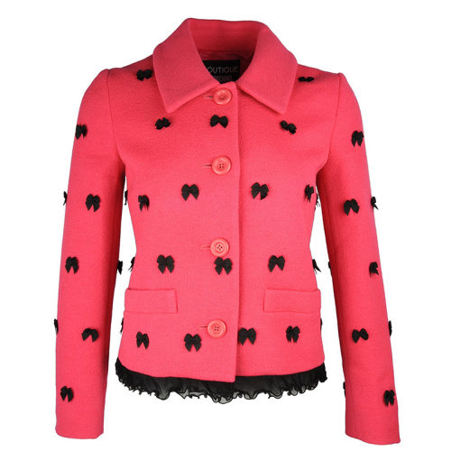 MOSCHINO/莫斯奇諾  蝴蝶結(jié)裝飾 女士桃紅色羊毛夾克外套 A050561271202