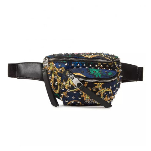 VERSACE JEANS/范思哲牛仔  男包女包黑色尼龍時尚百搭巴洛克花紋鉚釘裝飾胸包腰包  EE1VZBBX1-E71739-EMAF