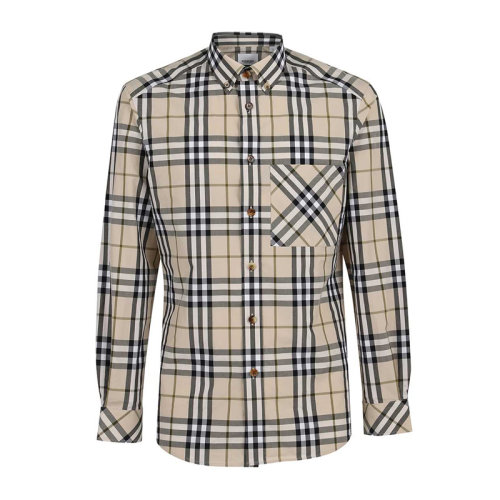 BURBERRY 博柏利 巴寶莉男士 服裝 21早秋 卡其色格紋翻領(lǐng)口袋長袖襯衫 男士長袖襯衫