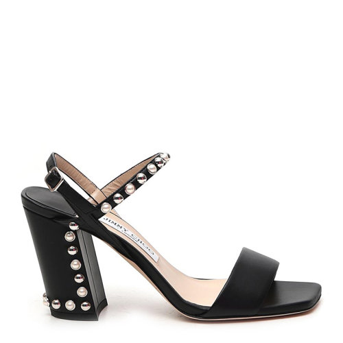 JIMMY CHOO 周仰杰 女士 鞋靴 黑色粗跟圓形鉚釘高跟涼鞋 女士高跟涼鞋