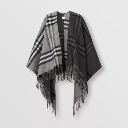 BURBERRY 22年秋冬 女士 對比感格紋羊毛混紡提花披肩 80594071