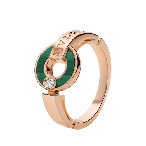 BVLGARI/寶格麗 BVLGARI BVLGARI系列鏤空18克拉玫瑰金鑲嵌孔雀石鉆石戒指357240