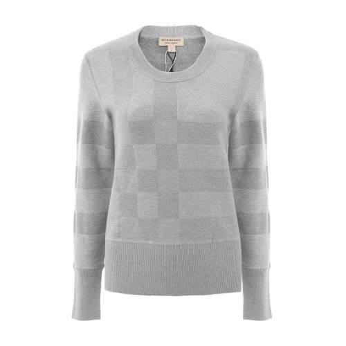 秋冬 BURBERRY/博柏利 羊毛混紡 灰色圓領(lǐng)女士羊毛衫 女士針織衫/毛衣 瑕疵特賣（陳列痕跡，不影響使用）