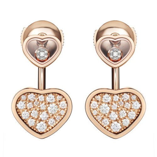 Chopard/蕭邦 HAPPY HEARTS 女士18K金鑲鉆快樂的心耳環(huán)（2色可選）