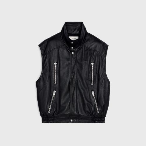  CELINE賽琳思琳 22年秋冬 男士 馬甲 柔軟羊皮革無袖夾克 2EC49280D.38NO