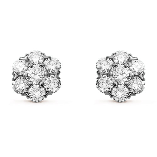 Van Cleef & Arpels/梵克雅寶 經(jīng)典Fleurette系列 18k金白金鑲嵌鉆石大號(hào)花朵耳釘VCARA48300