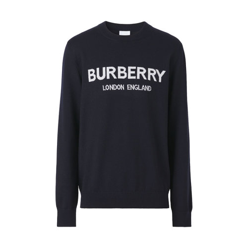 BURBERRY/博柏利 22年春夏新款 男士煤藍色羊毛混紡徽標嵌花針織衫毛衣80511281