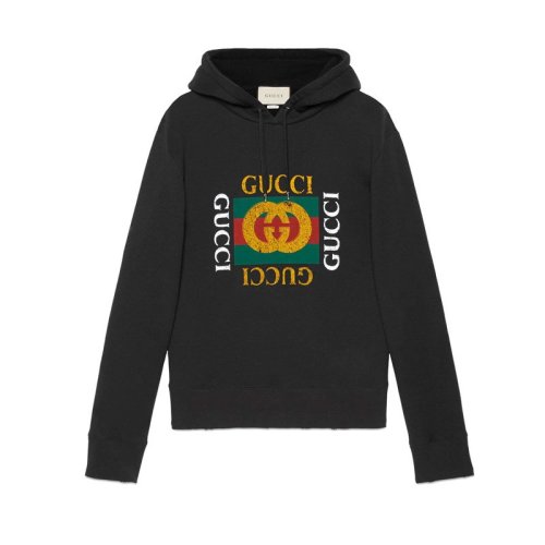 GUCCI/古馳 男士黑色Gucci標識超大造型連帽衛(wèi)衣454585X5J571015