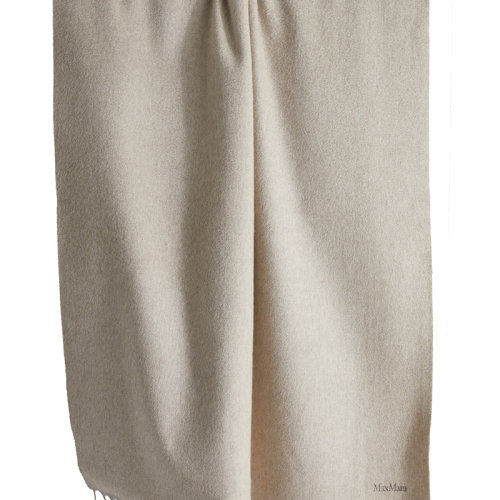 MaxMara/麥絲瑪拉新款 BACI系列 女士米色水波紋羊絨流蘇圍巾1546012906021