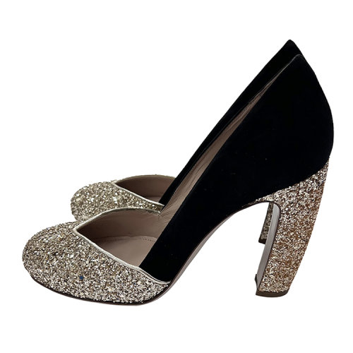 Miu Miu/繆繆  圓頭 女性 粗跟 亮片 高跟鞋 5I671C3NAF