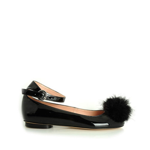 MOSCHINO/莫斯奇諾 女士黑色皮質(zhì)鞋頭毛絨裝飾休閑鞋 A600880050555