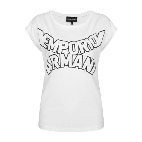 Emporio Armani/安普里奧阿瑪尼 白色 女士品牌字母標(biāo)識(shí)印花圓領(lǐng)短袖T恤 3H2T7S-2J53Z-0100