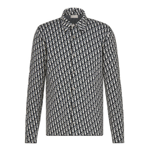 DIOR/迪奧 DIOR斜紋 米色和海軍藍(lán)色棉質(zhì)針織 男士長袖襯衫023M550AT099_C185