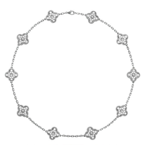 Van Cleef & Arpels/梵克雅寶 經(jīng)典Vintage Alhambra系列 18k金白金鑲鉆石10四葉草項鏈VCARA42400