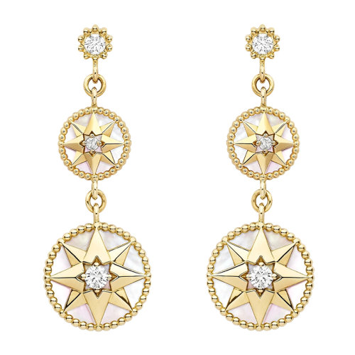 DIOR/迪奧 ROSE DES VENTS系列 18k金黃金八角羅盤鑲嵌白色珍珠貝母和鉆石耳墜JRDV95148_0000