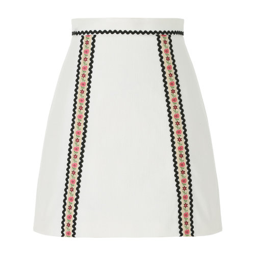 MiuMiu/繆繆 白色 女士彈力丹寧提花半身裙 MG1373_1MHQ_F0009