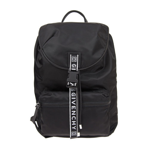 Givenchy/紀梵希 男士黑色尼龍翻蓋抽繩開合GIVENCHY印花肩帶背包雙肩包男包 BK500MK0B5-004