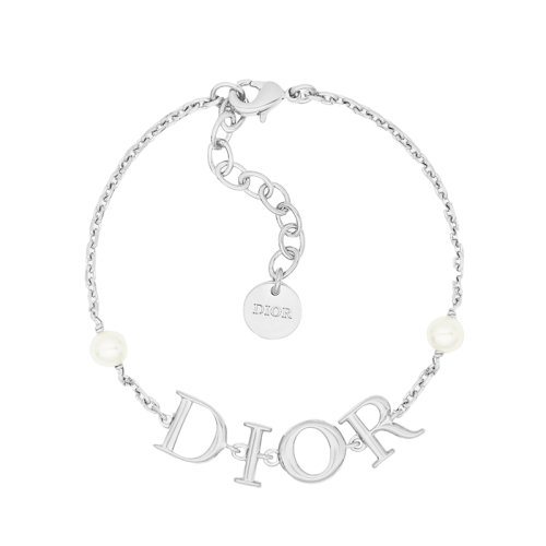 DIOR/迪奧 22春夏新款DIO(R)EVOLUTION系列 女士銀色飾面金屬白色樹脂珠徽標吊墜銀色手鏈B1583DVORS_D009