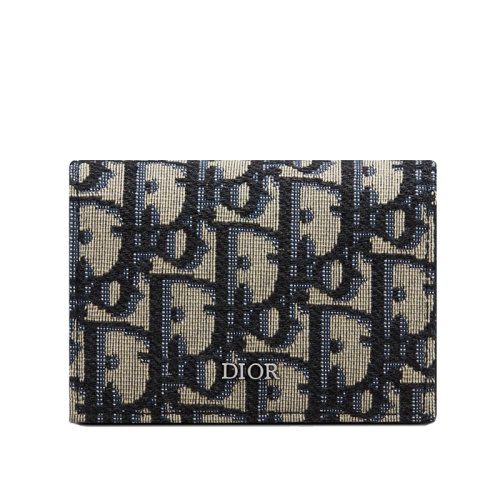 DIOR/迪奧 Dior Oblique米色和黑色Dior斜紋提花帆布內(nèi)部飾有黑色光滑小牛皮名片夾 2ESCH136YSE_H05E