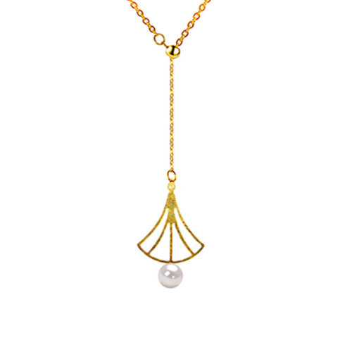 zhuella/珠艾樂 中國(guó)風(fēng) 扇形18K金 日本akoya珍珠 可調(diào)節(jié)氣質(zhì)項(xiàng)鏈吊墜