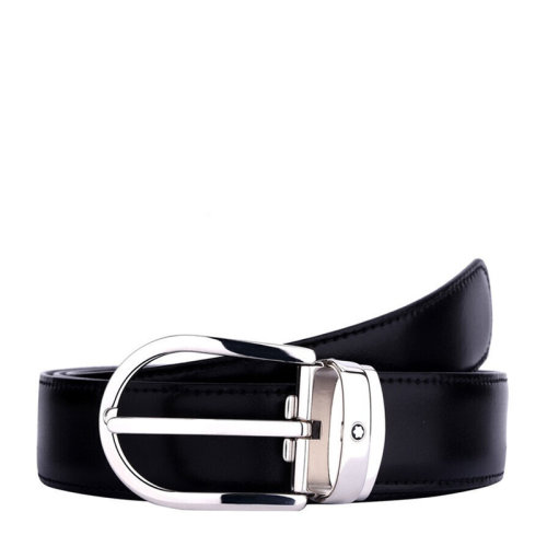 MontBlanc/萬(wàn)寶龍 男士黑色牛皮經(jīng)典系列牛皮拋光橢圓形扣針皮帶腰帶 38157