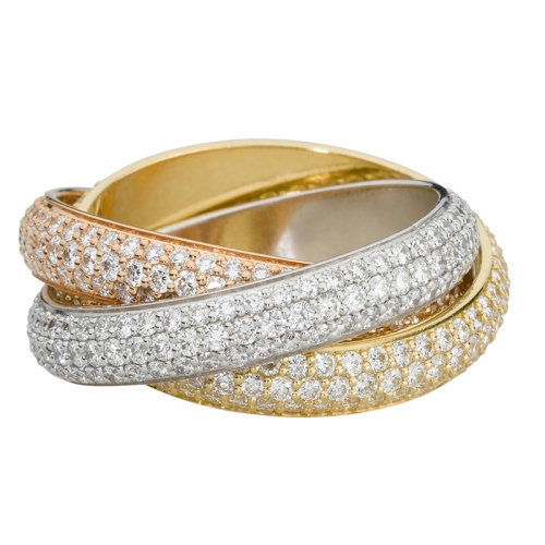 CARTIER/卡地亞 TRINITY系列 鑲嵌鉆石18K金白金黃金玫瑰金 經(jīng)典三色三環(huán)戒指N4210700