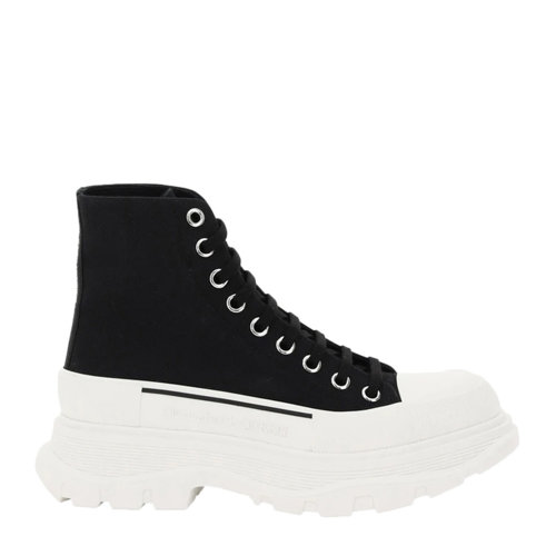 Alexander McQueen/亞歷山大麥昆 女士黑色棉質(zhì)經(jīng)典字母徽標(biāo)印花裝飾休閑鞋運(yùn)動鞋帆布鞋系帶鞋厚底鞋單鞋女鞋 611706-W4MV2-1070