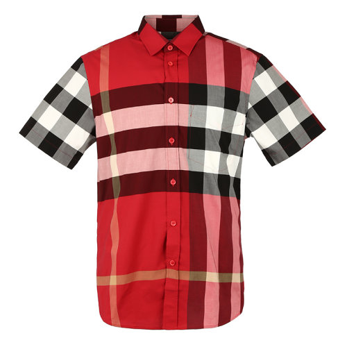 BURBERRY/博柏利 短袖格紋彈力棉府綢襯衫男士短袖T恤80208561