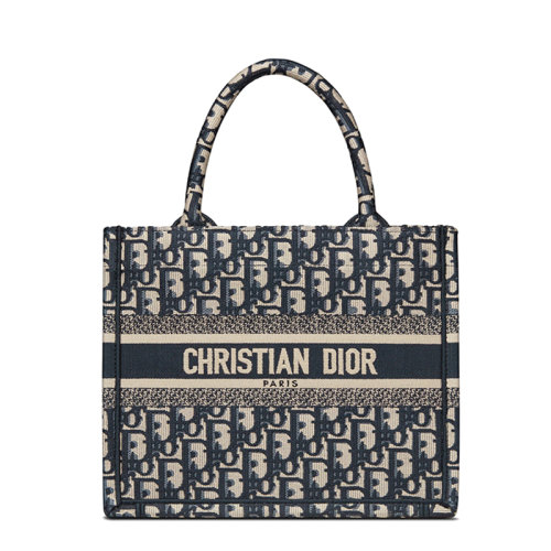 DIOR/迪奧 22春夏新款BOOK系列 女士小號藍(lán)色老花印花織物徽標(biāo)刺繡單肩手提托特包M1265ZRIW_M928