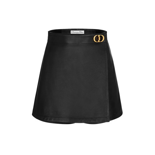 DIOR/迪奧 22年春夏新款 女士黑色羊皮革搭配CD搭扣迷你裙褲045P45AL015_X9000
