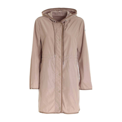 Moncler/蒙克萊 米色女士 服裝  米色連帽長款拉鏈風衣外套 女士風衣