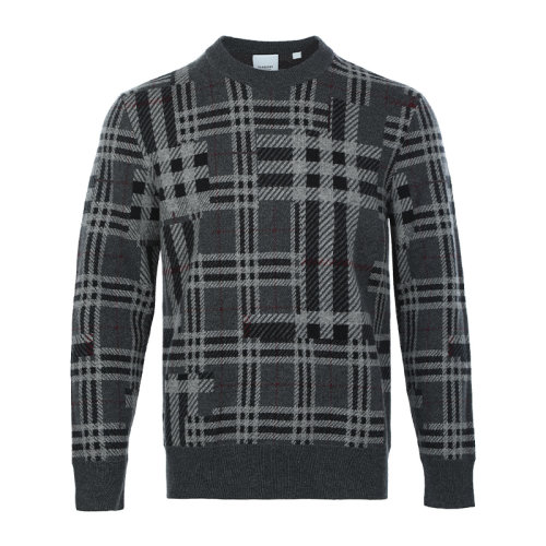BURBERRY/博柏利21新品對(duì)比格紋羊絨提花男士針織衫/毛衣8045016