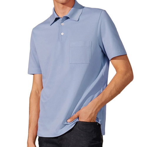 HERMES/愛馬仕 22年春夏新款 男士天藍色純棉H刺繡短袖polo衫H072325HA69XS