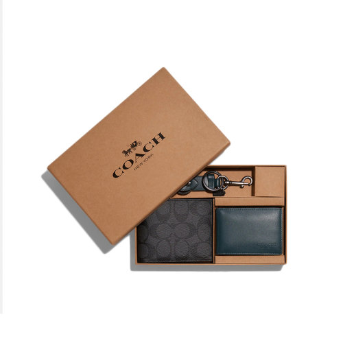 COACH/蔻馳 男包 經(jīng)典老花三合一錢(qián)包鑰匙扣卡包C6790