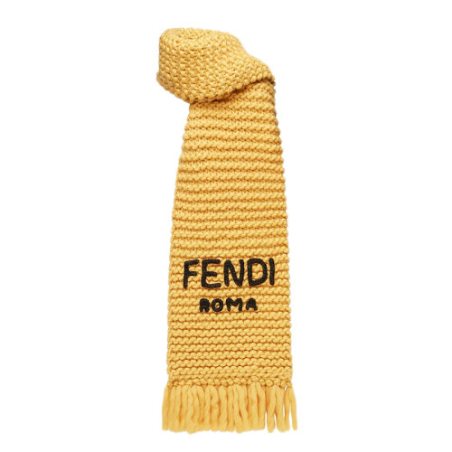 FENDI/芬迪 經(jīng)典款 男士手工黃色羊毛黑色品牌名字圍巾FXS124ADS9F062J