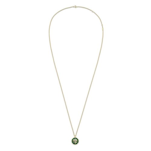 DIOR/迪奧  明星同款ROSE DES VENTS 八芒星鑲嵌鉆石孔雀石飾牌黃金項鏈