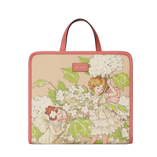 GUCCI/古馳  22新款 Gucci Love Parade系列 兒童款淺粉色帆布小仙子印花手提托特包605614U5NAN5761