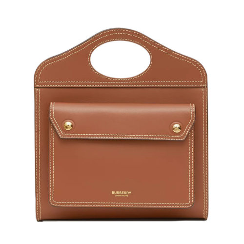 BURBERRY/博柏利   迷你緝明線(xiàn)皮革麥芽棕口袋包手提單肩包80147761