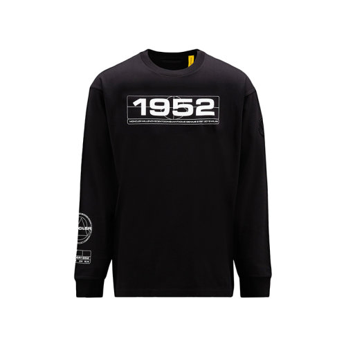 Moncler/蒙克萊 22年秋冬新款 Moncler 1952系列 男士黑色純棉徽標(biāo)印紋長袖T恤H20928D00004M2326999