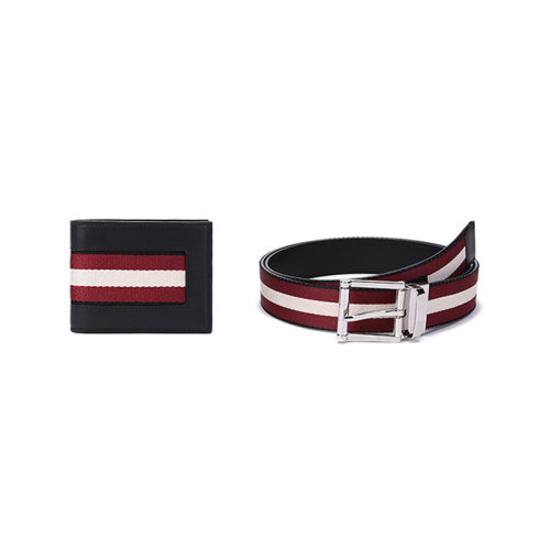 BALLY/巴利【22春夏新款】男士皮質(zhì)/織物針扣式雙面皮帶腰帶錢包禮盒套裝 BALLY GIFTBOX BTY