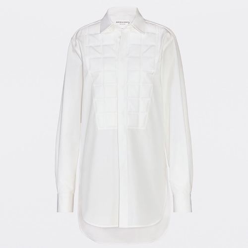 Bottega Veneta/葆蝶家  網(wǎng)紅5x5厘米方格拼接長袖雙面皺綢女士長袖襯衫629736 VKEC0 9000