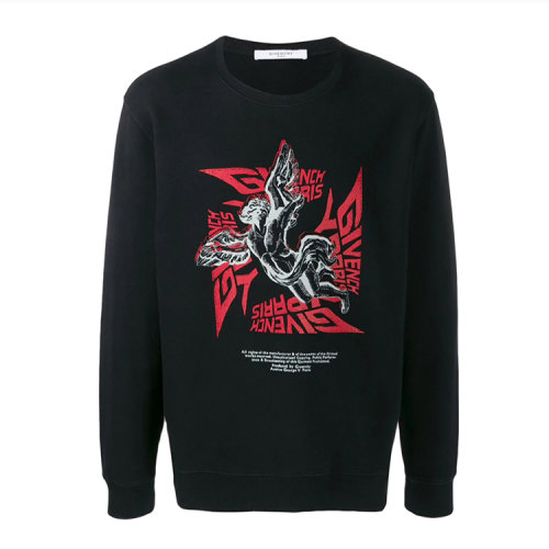 Givenchy/紀梵希  男士黑色棉質天使圖案圓領時尚休閑長袖T恤衛(wèi)衣 BMJ03330AF001