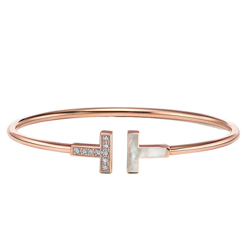 Tiffany & Co./蒂芙尼 18K金 玫瑰金 珍珠母貝和鉆石線圈手鐲GRP11104