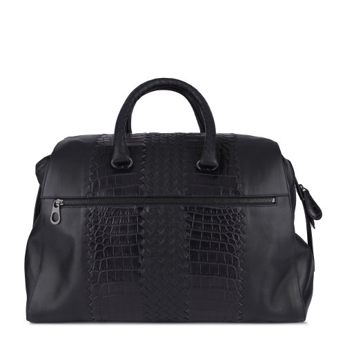 【秒發(fā)】Bottega Veneta/葆蝶家 女士黑色編織款鱷魚皮手提包