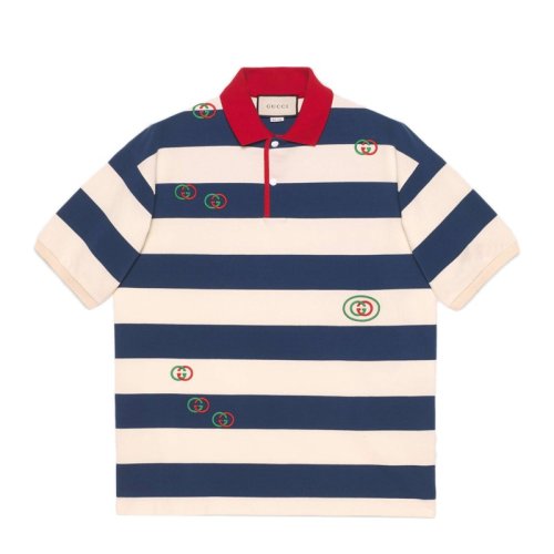  GUCCI/古馳 男士白藍(lán)條紋棉質(zhì)短袖POLO衫 581976 XJA6H 4594 PLFSX