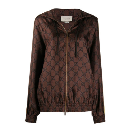 GUCCI/古馳 女士 服裝 棕色老花雙袖彩道連帽夾克 女士夾克