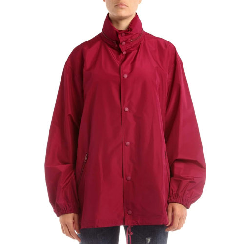 Balenciaga/巴黎世家 女士紅色滌綸背面徽標(biāo)印花立領(lǐng)長袖拉鏈風(fēng)衣外套 556168-TYD36-5061