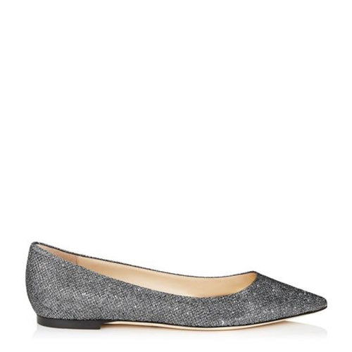 Jimmy Choo/周仰杰ROMY FLAT系列 女士灰色漸變色皮革閃光亮片時尚淺口芭蕾舞鞋平底鞋水晶鞋女鞋ROMYFLAT-LAG-ANTHRACITE