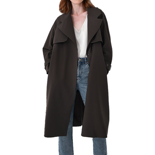 GeleiStory/GeleiStory  秋季新款純色簡約氣質(zhì)插肩袖中長款風(fēng)衣外套  女士風(fēng)衣